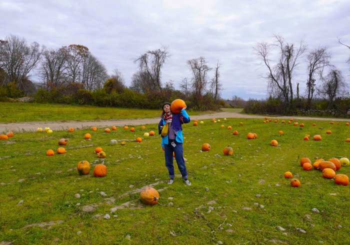 Deborah Fischer with pumpkins